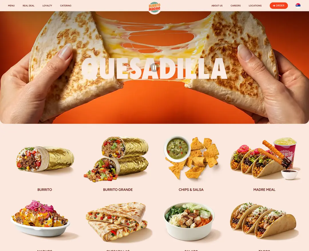 Burrito Madre — 카페/음식 쇼핑몰 웹사이트 디자인 레퍼런스