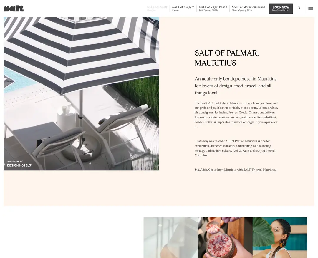 SALT of Palmar — 여행/호텔 소개 웹사이트 디자인 레퍼런스