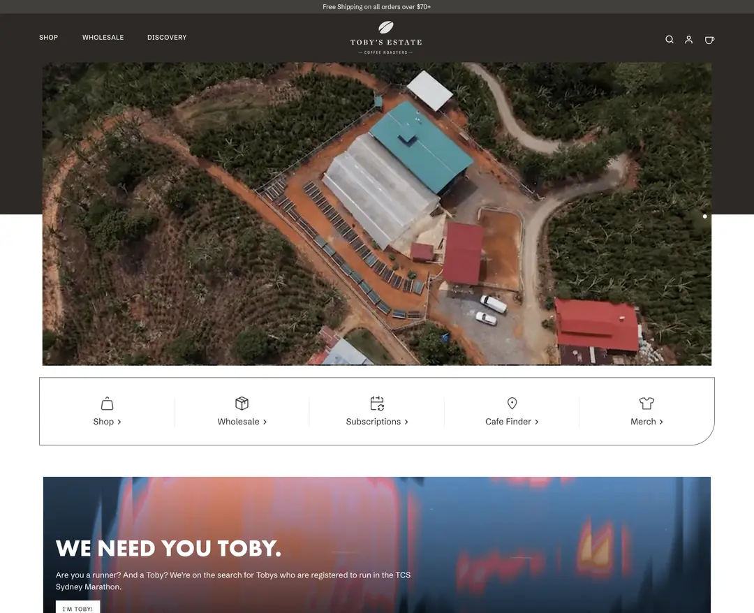 Toby's Estate — 카페/음식 쇼핑몰 웹사이트 디자인 레퍼런스