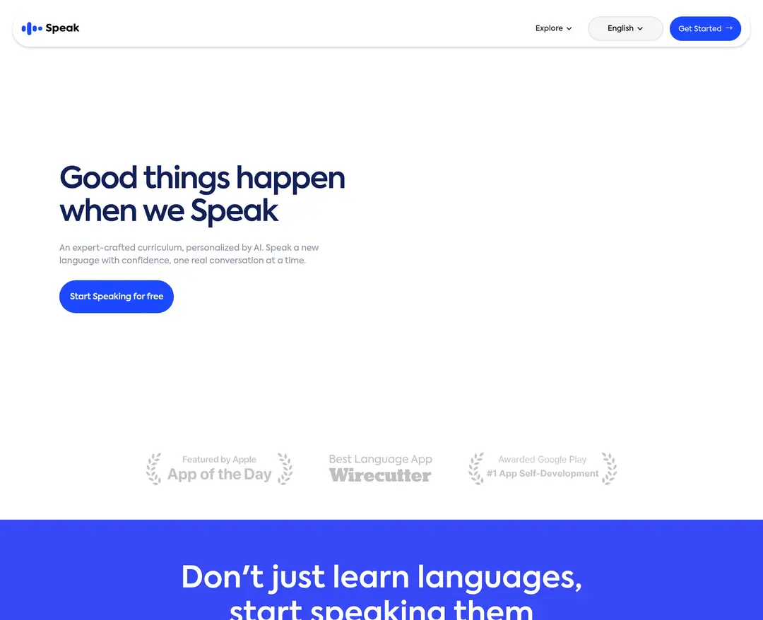 Speak — 교육 플랫폼 웹사이트 디자인 레퍼런스