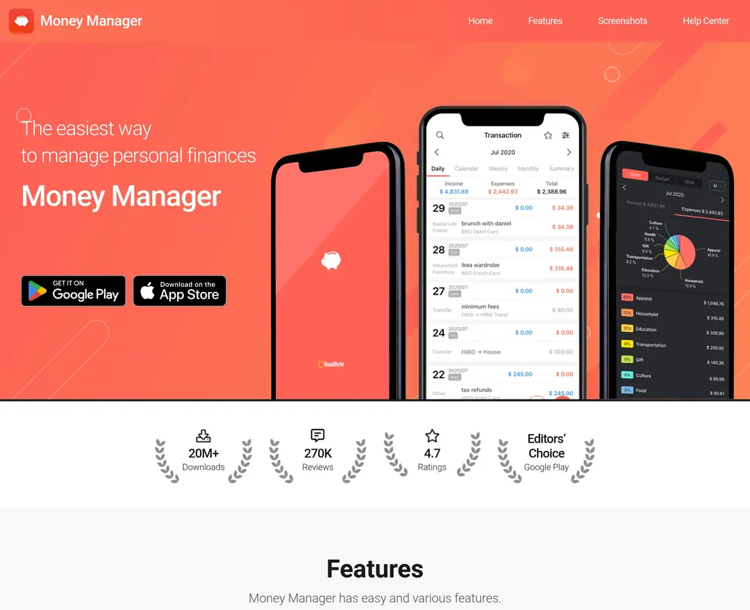 Money Manager — 금융/부동산 플랫폼 웹사이트 디자인 레퍼런스