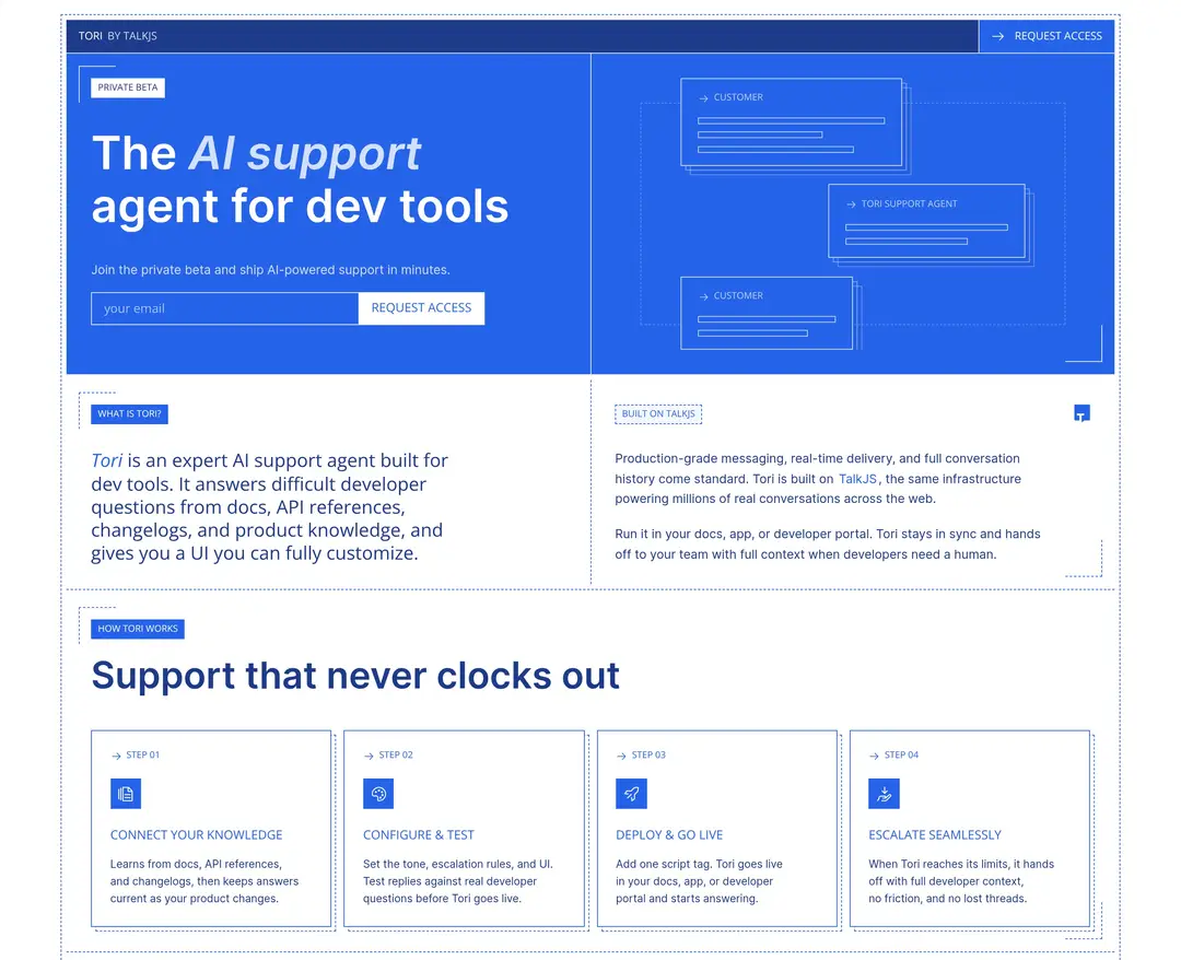 Tori by TalkJS — IT/스타트업 플랫폼 웹사이트 디자인 레퍼런스