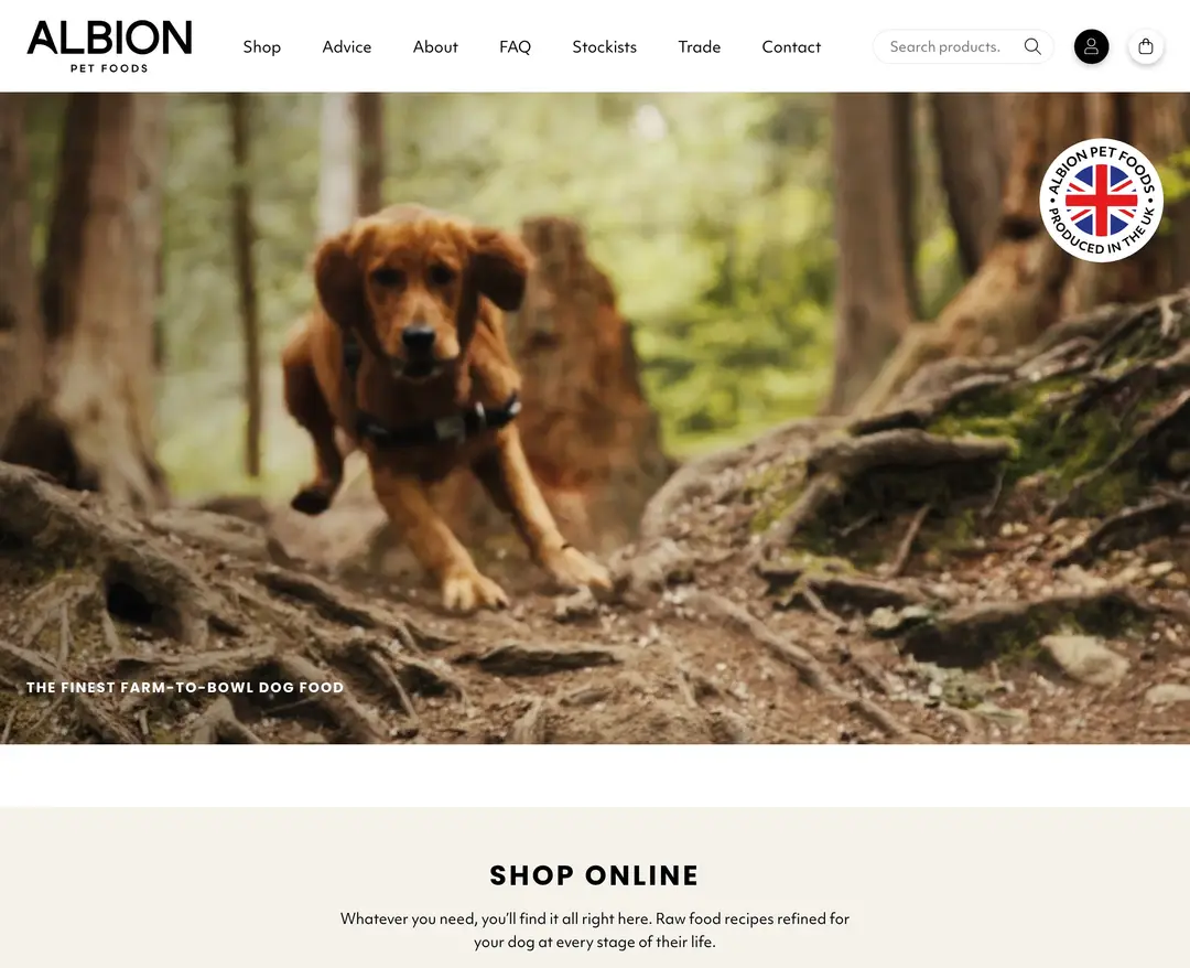 Albion Pet Foods — 반려동물 쇼핑몰 웹사이트 디자인 레퍼런스