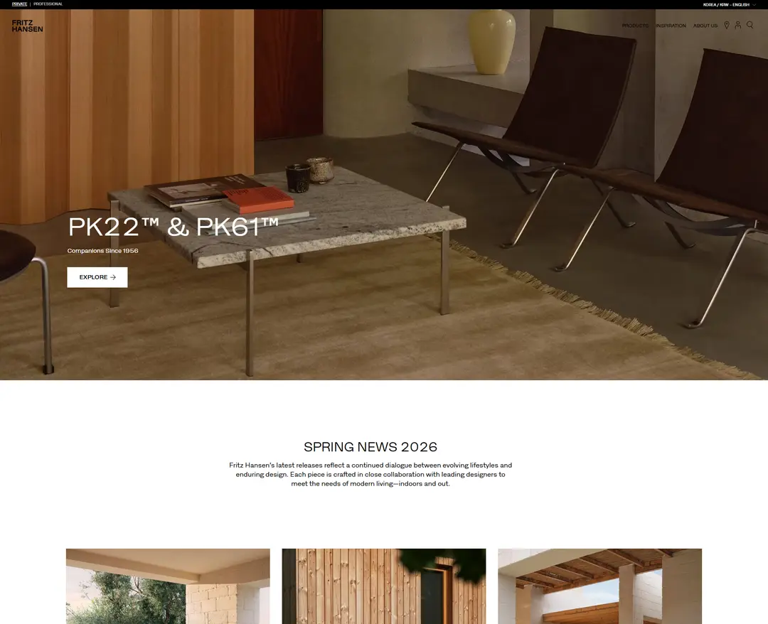Fritz Hansen — 인테리어/가구 쇼핑몰 웹사이트 디자인 레퍼런스