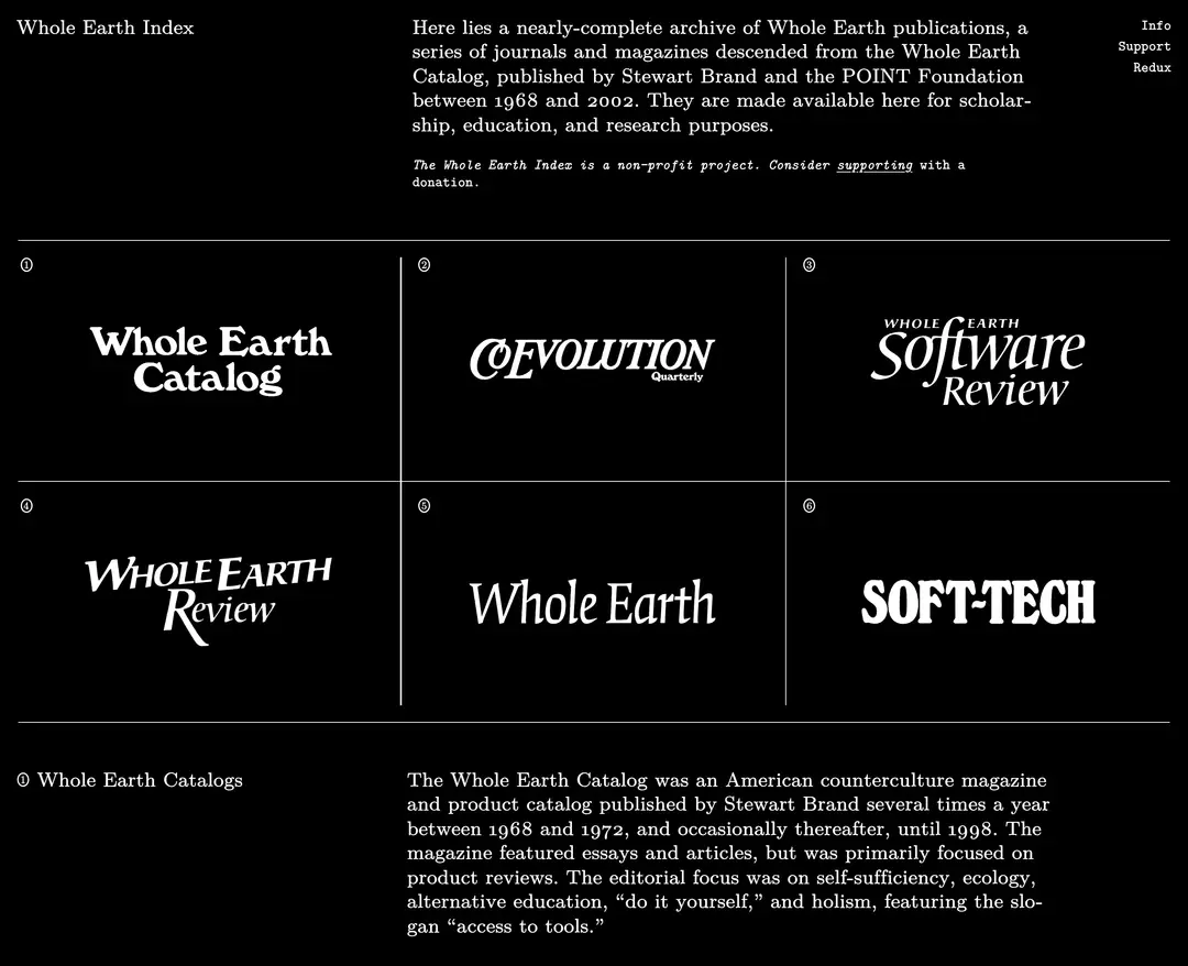 Whole Earth Index — 기타 콘텐츠 웹사이트 디자인 레퍼런스