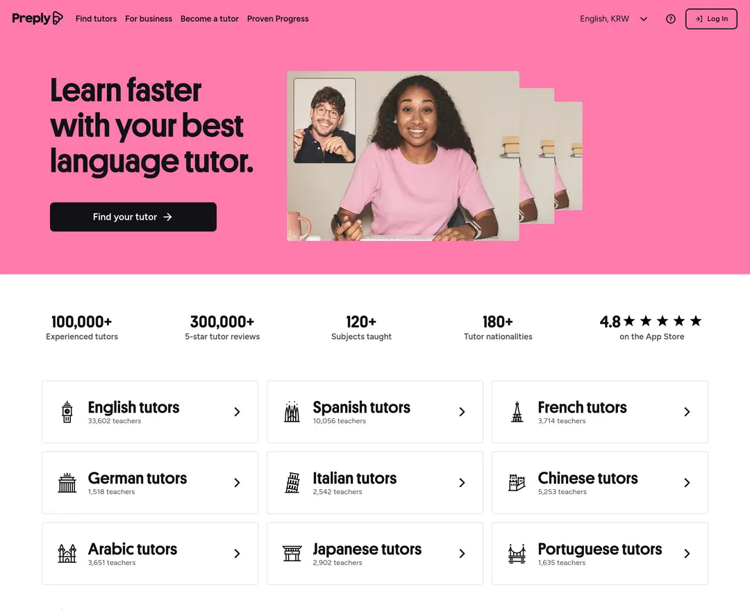 Preply — 교육 플랫폼 웹사이트 디자인 레퍼런스