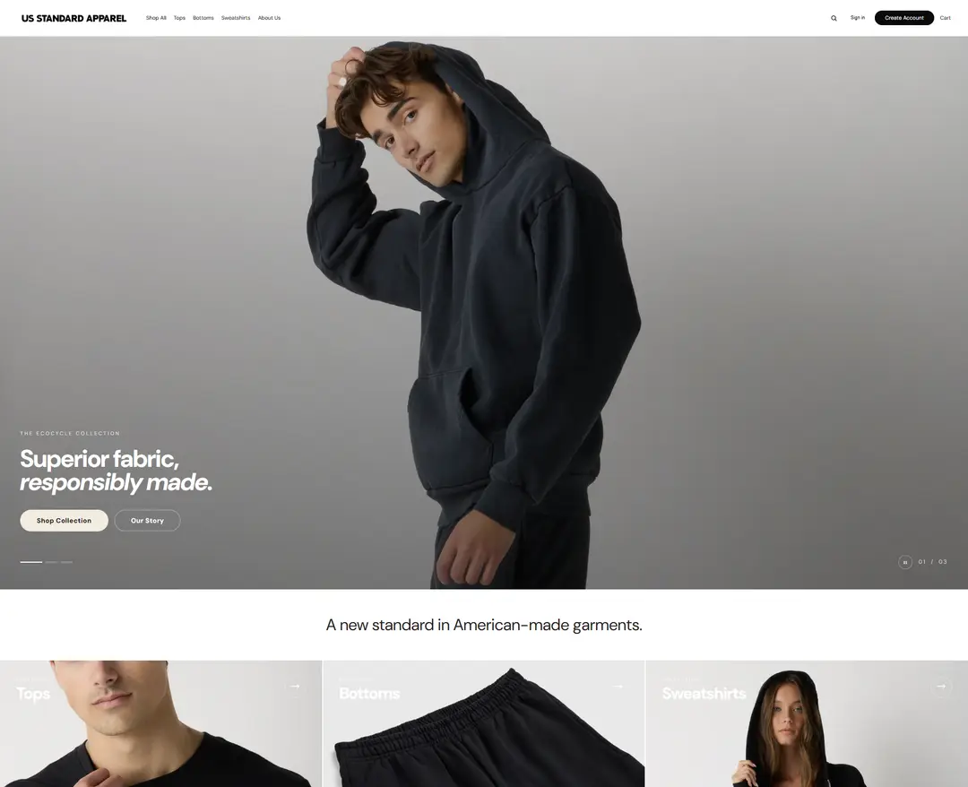 US Standard Apparel — 패션 쇼핑몰 웹사이트 디자인 레퍼런스