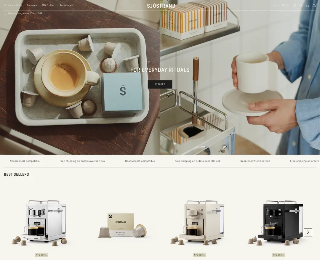 Sjöstrand Coffee — 카페/음식 쇼핑몰 웹사이트 디자인 레퍼런스