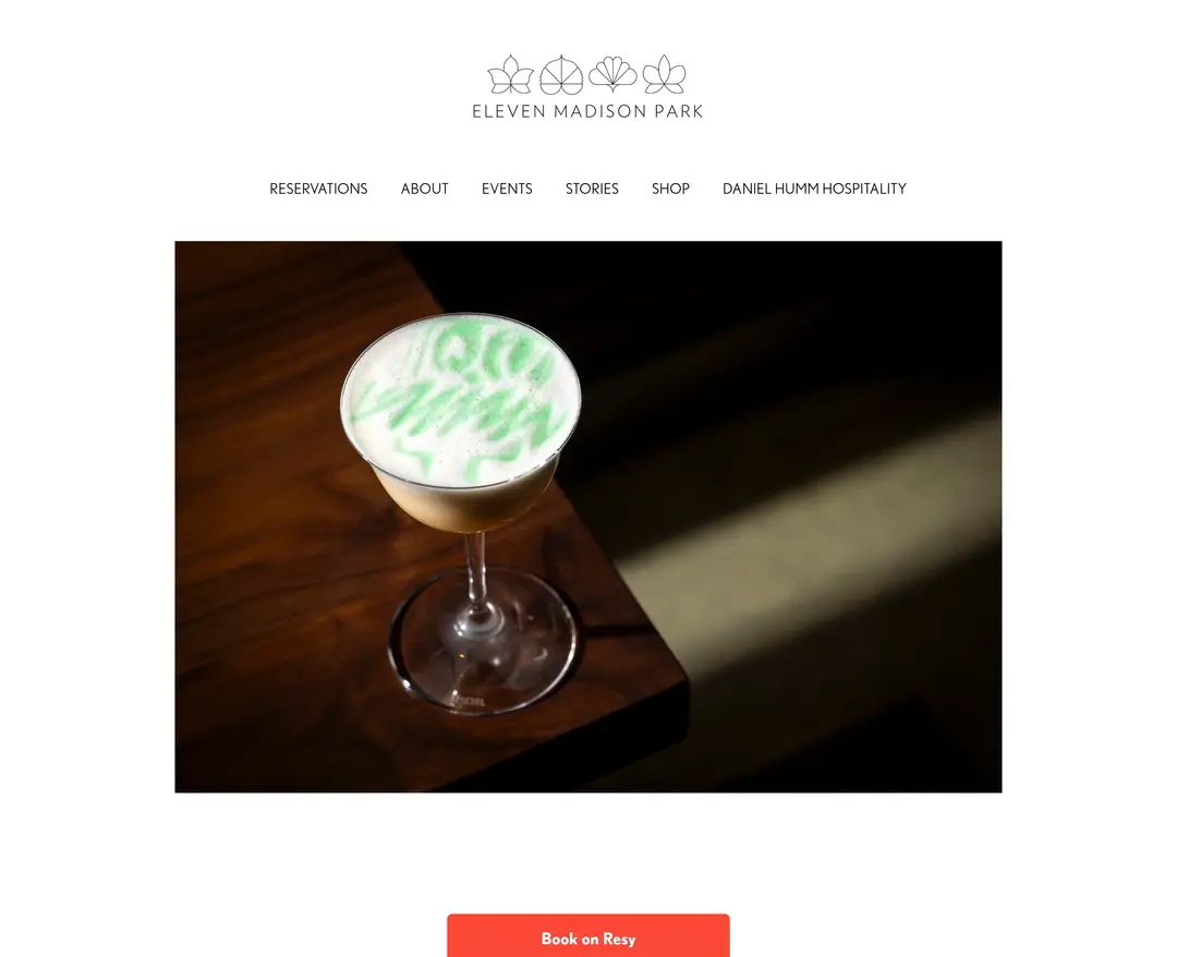 Eleven Madison Park — 카페/음식 소개 웹사이트 디자인 레퍼런스