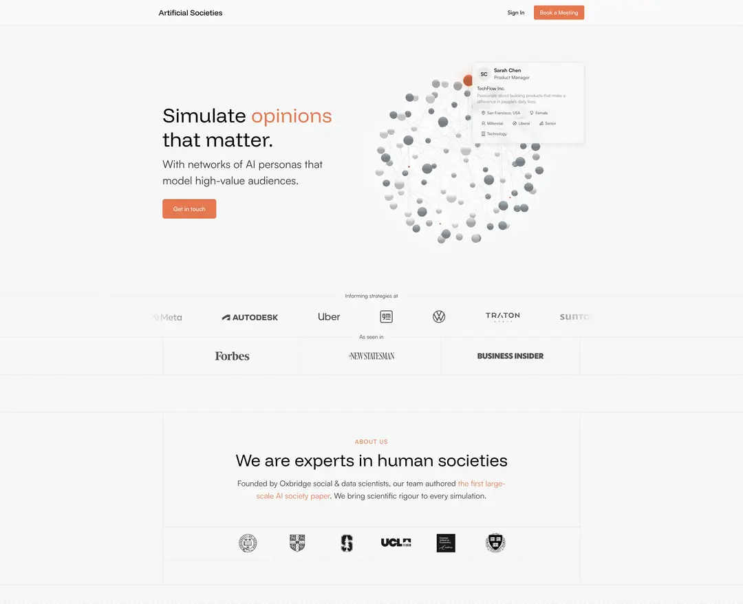 Artificial Societies — IT/스타트업 플랫폼 웹사이트 디자인 레퍼런스