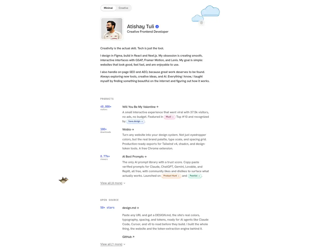 Atishay Tuli — 기타 포트폴리오 웹사이트 디자인 레퍼런스