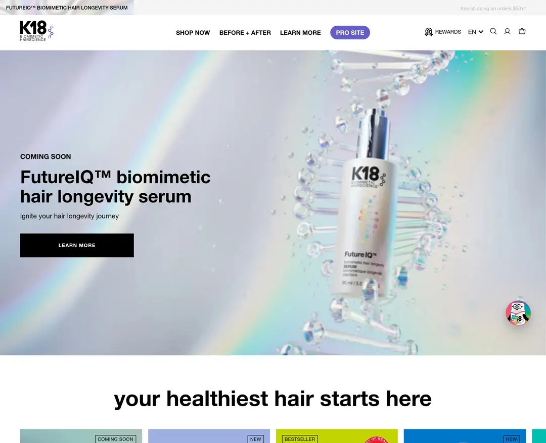 K18Hair — 화장품 쇼핑몰 웹사이트 디자인 레퍼런스