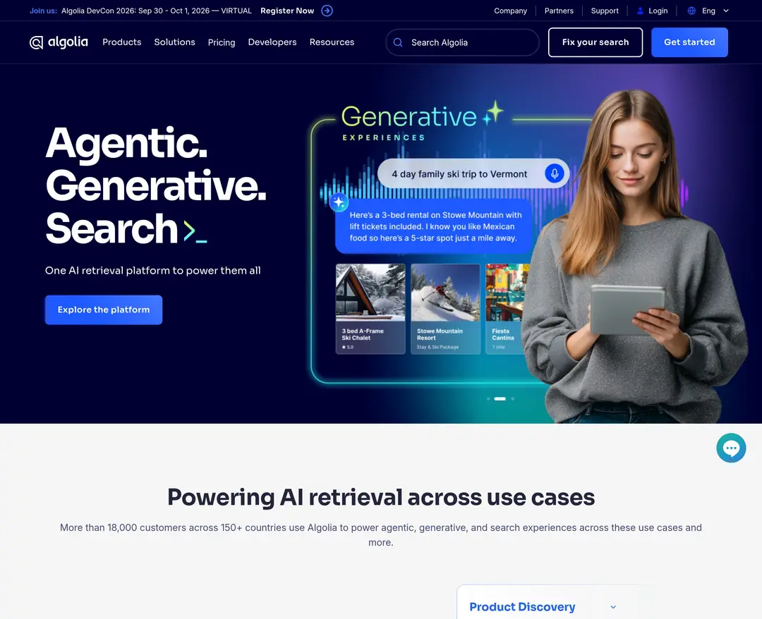 Algolia — IT/스타트업 플랫폼 웹사이트 디자인 레퍼런스