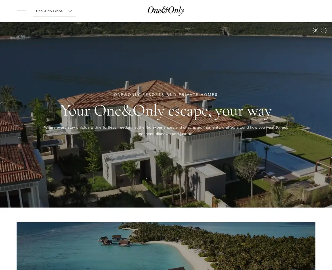 One&Only Resorts — 여행/호텔 소개 웹사이트 디자인 레퍼런스