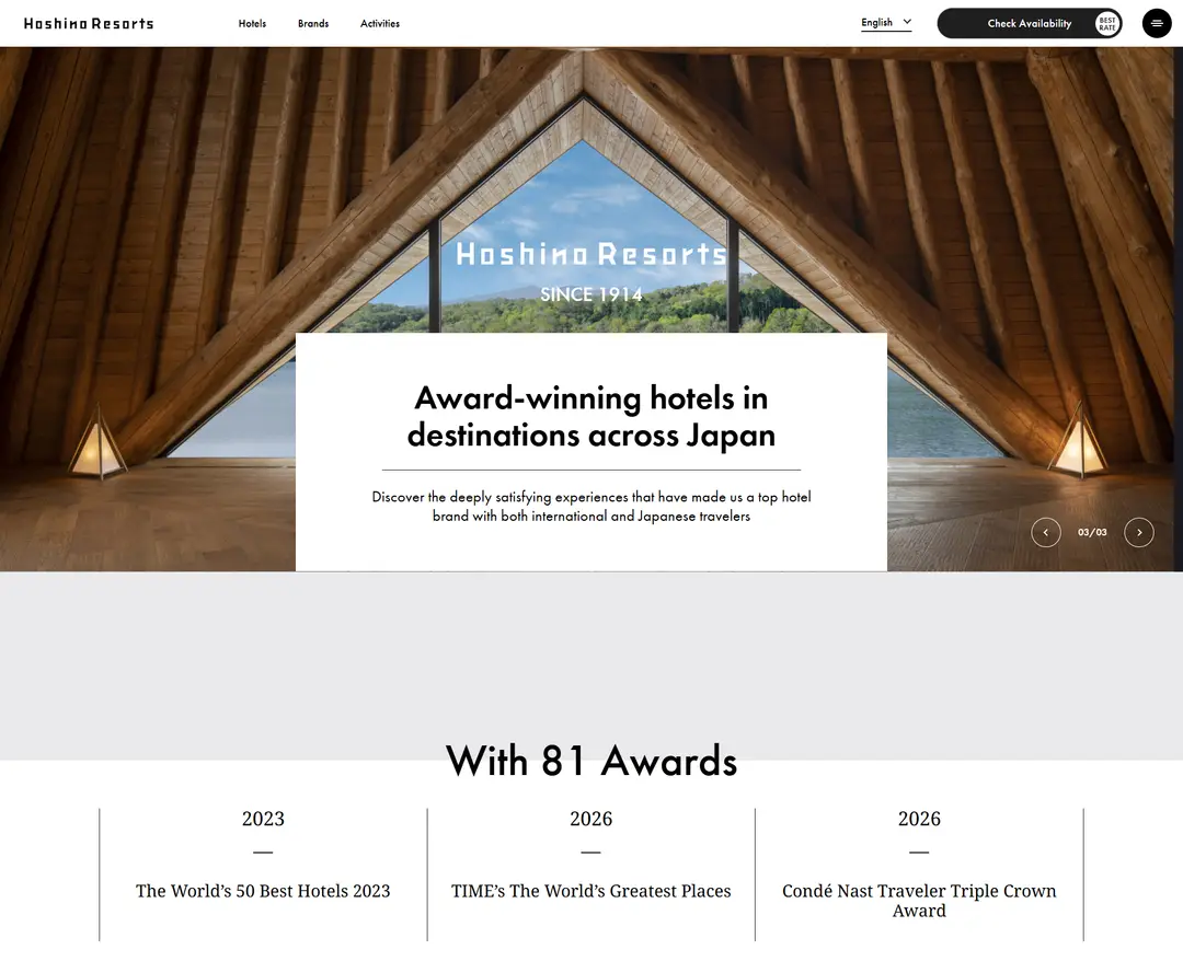 Hoshino Resorts — 여행/호텔 소개 웹사이트 디자인 레퍼런스