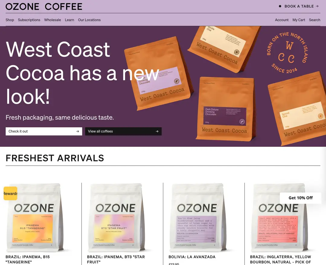 Ozone Coffee UK — 카페/음식 쇼핑몰 웹사이트 디자인 레퍼런스