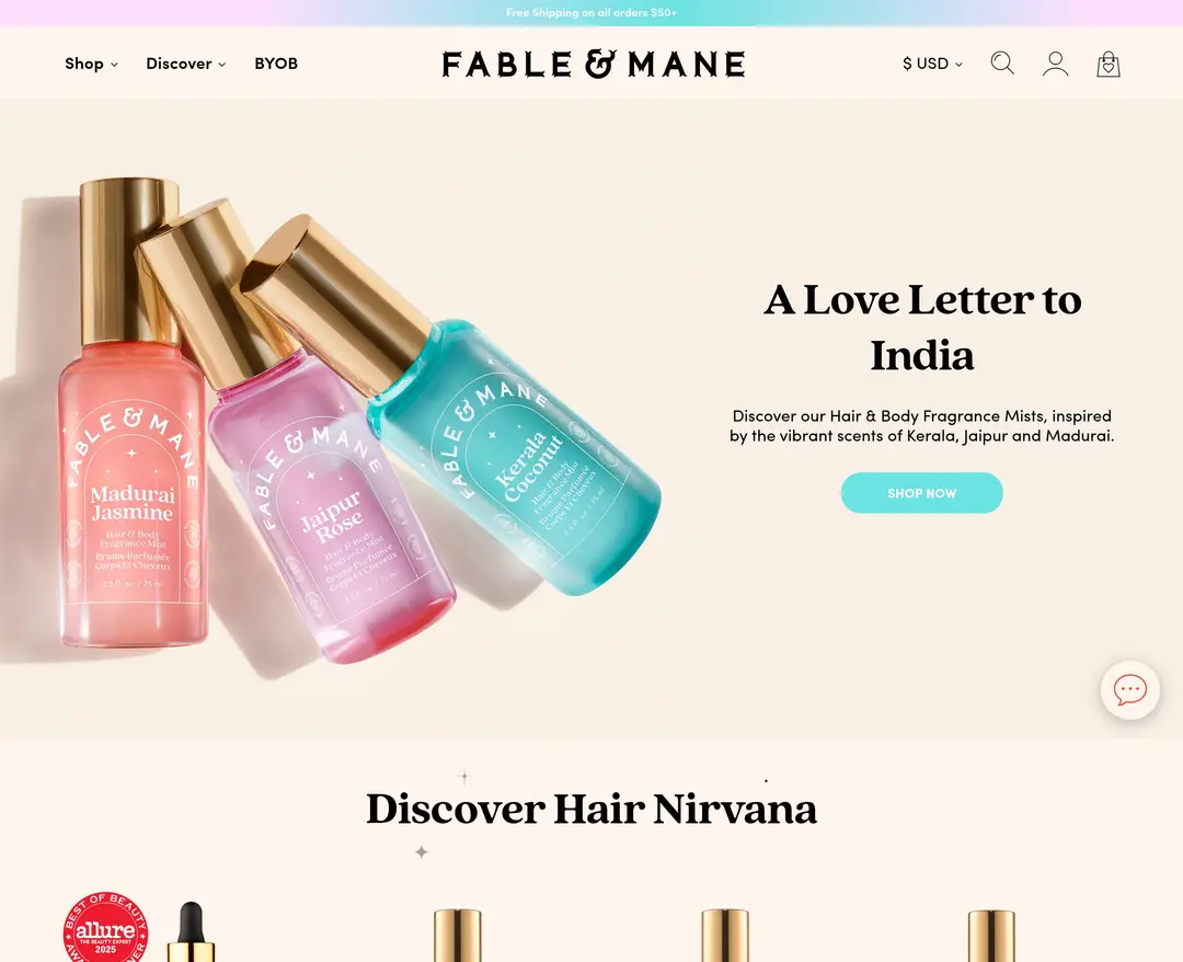 Fable & Mane — 화장품 쇼핑몰 웹사이트 디자인 레퍼런스