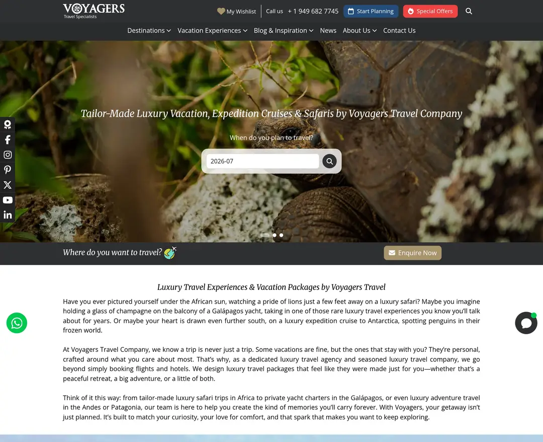 Voyagers Travel Company — 여행/호텔 소개 웹사이트 디자인 레퍼런스