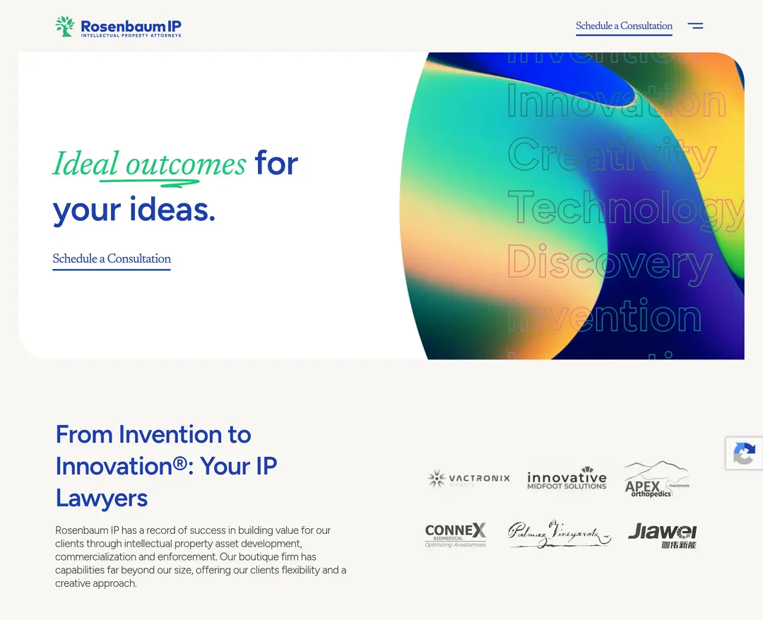 Rosenbaum IP — 법률/세무 소개 웹사이트 디자인 레퍼런스