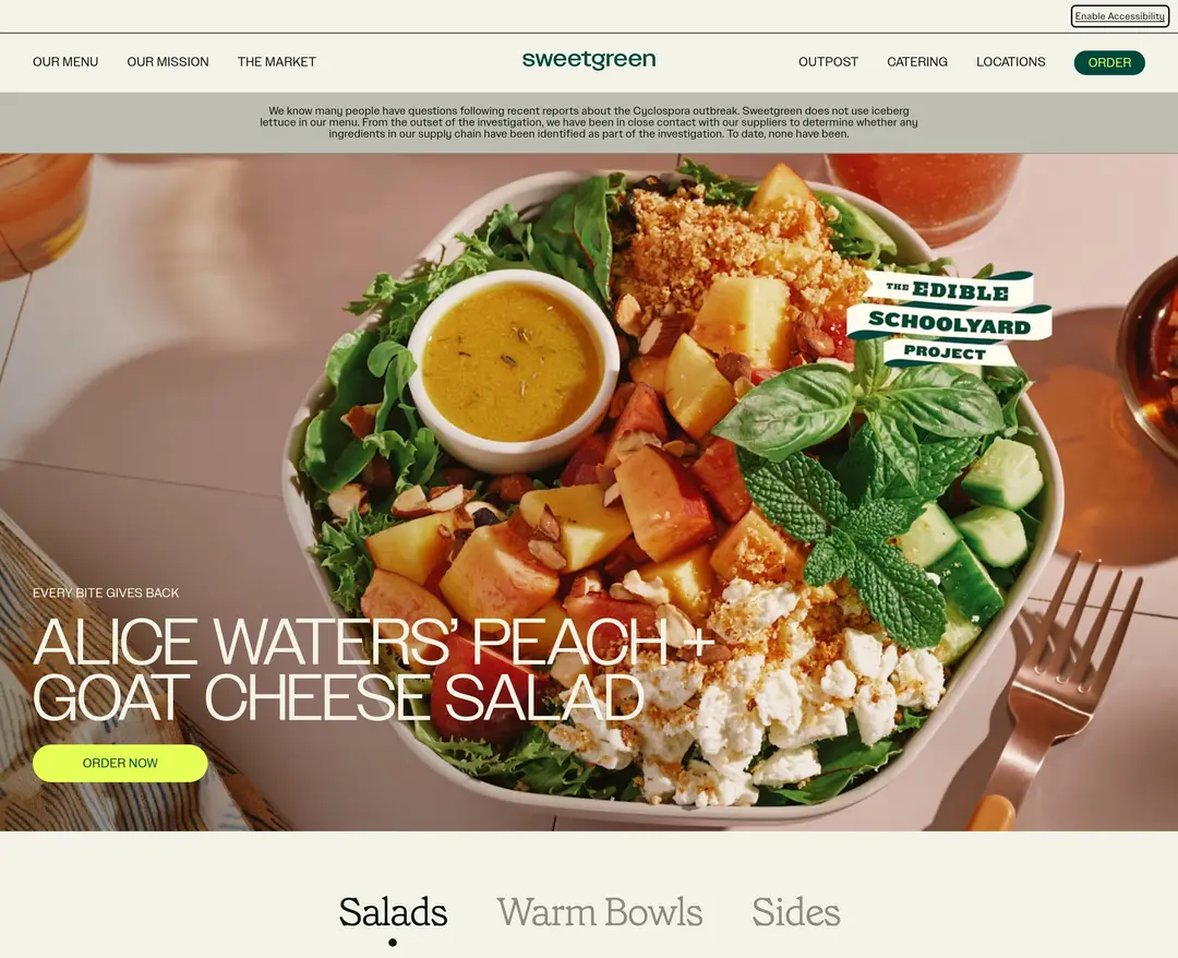 sweetgreen — 카페/음식 쇼핑몰 웹사이트 디자인 레퍼런스