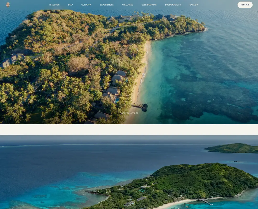Kokomo Private Island Fiji — 여행/호텔 소개 웹사이트 디자인 레퍼런스