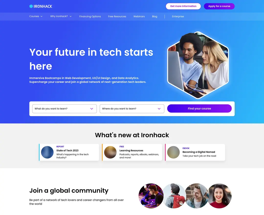 Ironhack — 교육 플랫폼 웹사이트 디자인 레퍼런스