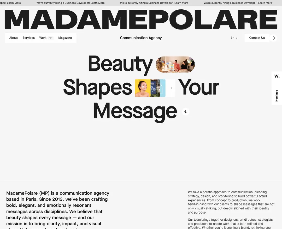 Madame Polare — 기타 소개 웹사이트 디자인 레퍼런스