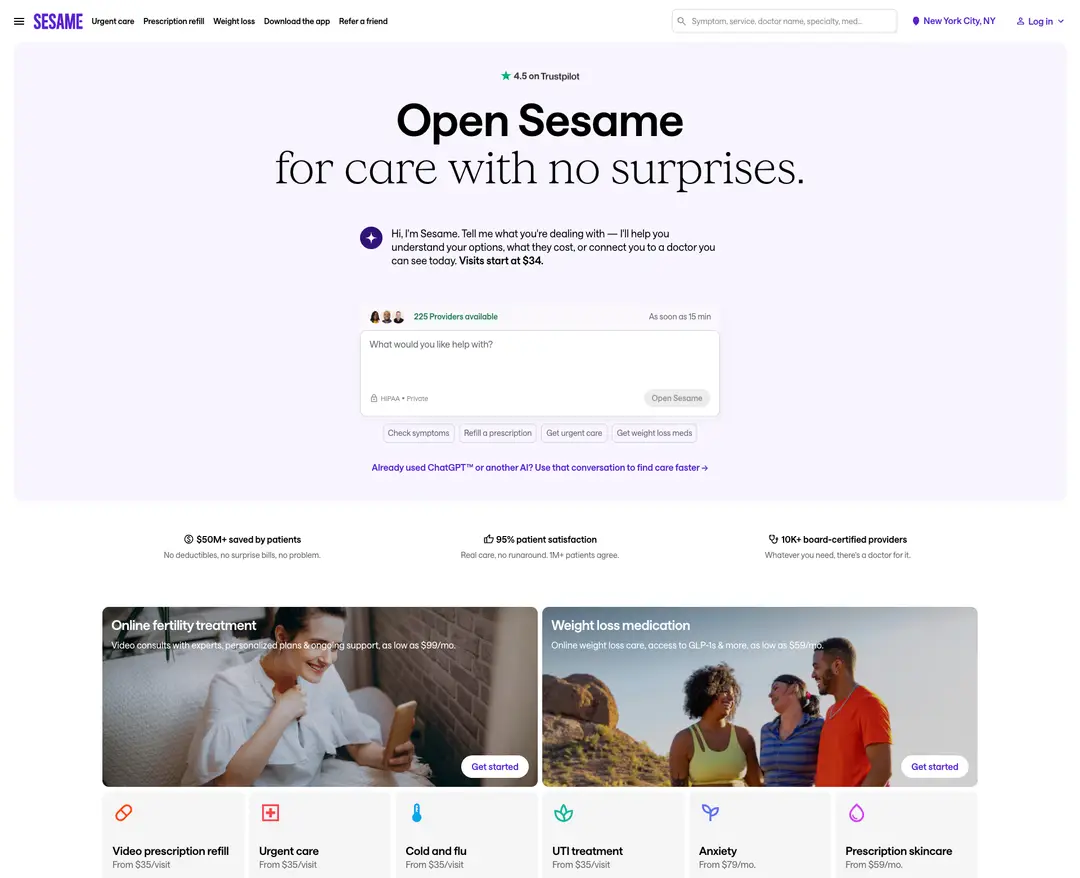 Sesame — 병원/의료 플랫폼 웹사이트 디자인 레퍼런스