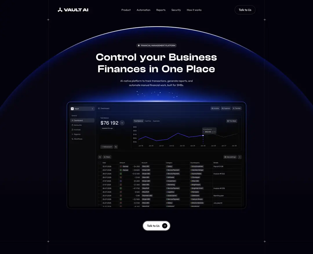 Vault AI — 금융/부동산 플랫폼 웹사이트 디자인 레퍼런스