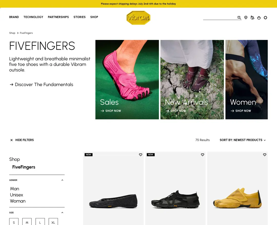 Vibram FiveFingers — 패션 쇼핑몰 웹사이트 디자인 레퍼런스