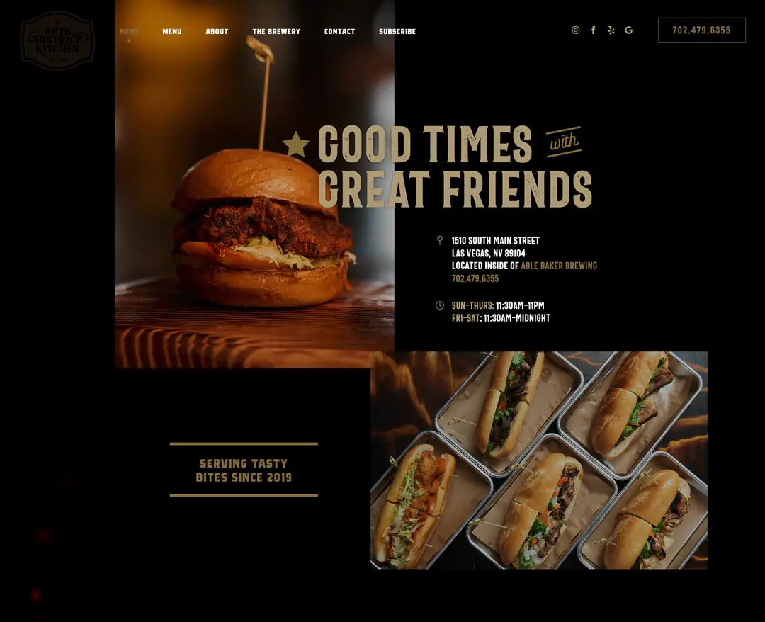 Arts District Kitchen — 카페/음식 소개 웹사이트 디자인 레퍼런스