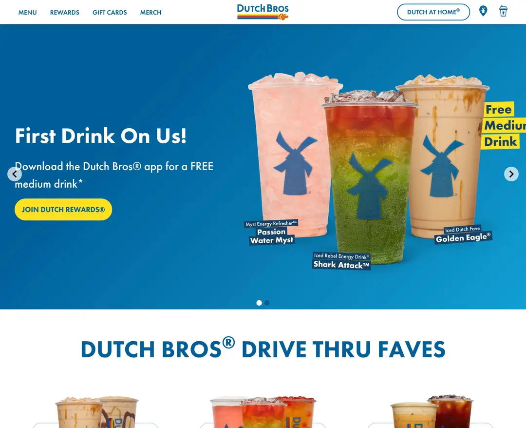Dutch Bros Coffee — 카페/음식 소개 웹사이트 디자인 레퍼런스