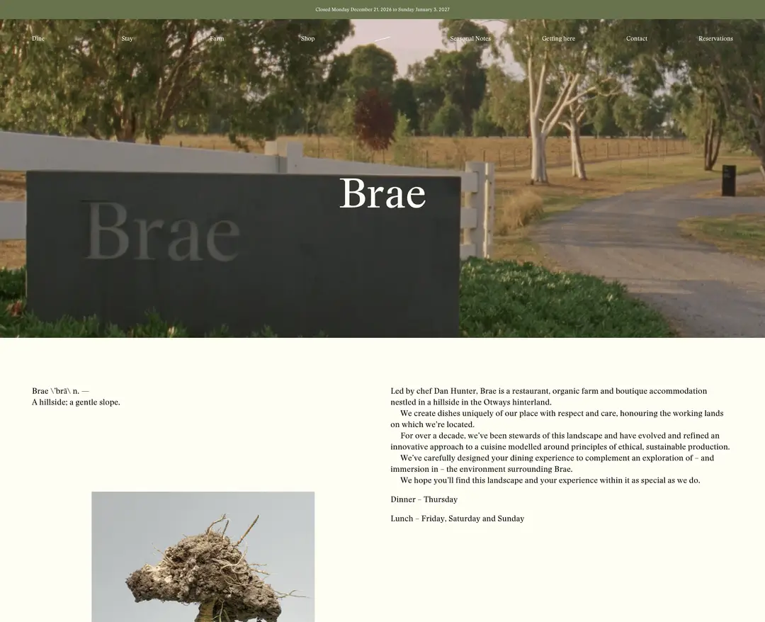 Brae — 카페/음식 소개 웹사이트 디자인 레퍼런스
