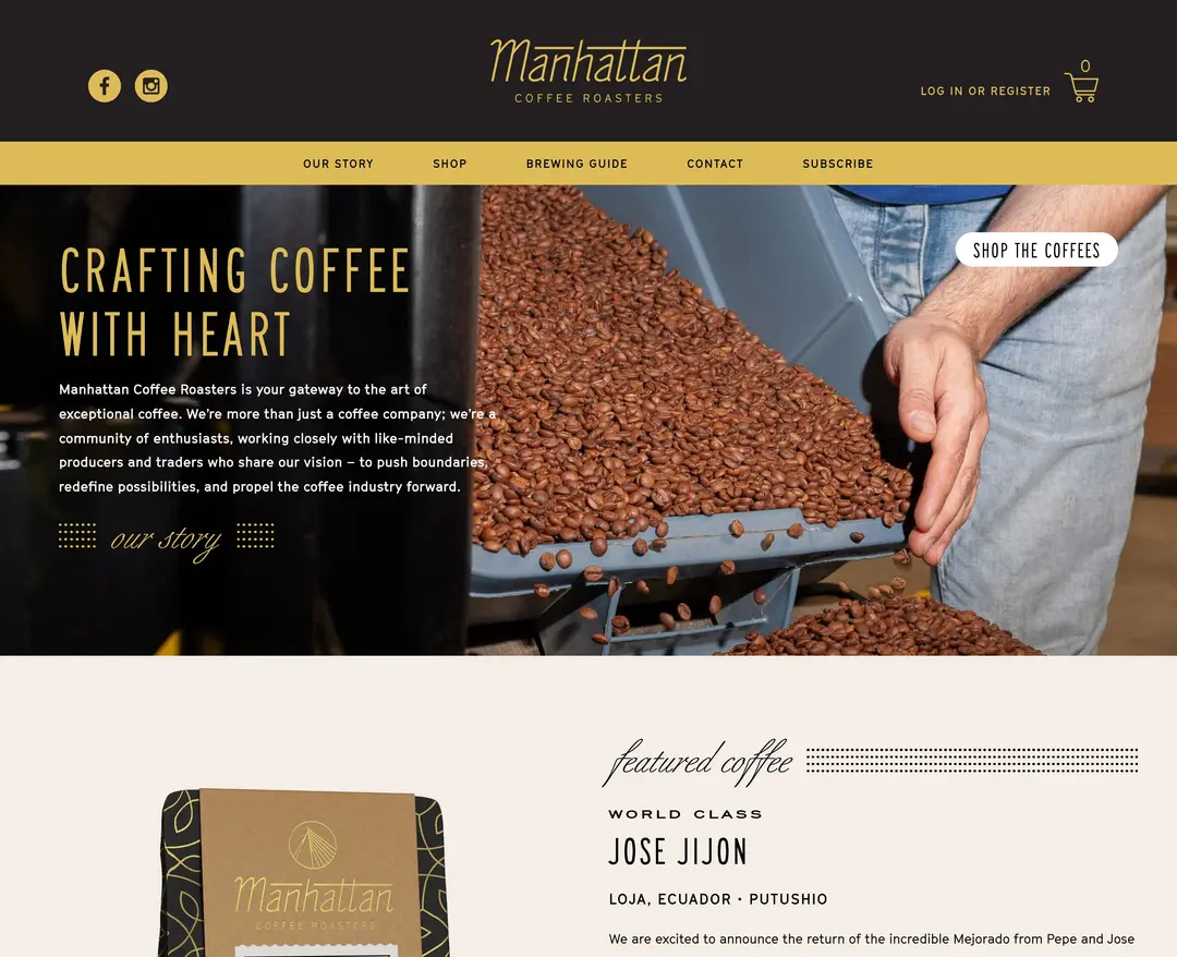 Manhattan Coffee Roasters — 카페/음식 쇼핑몰 웹사이트 디자인 레퍼런스