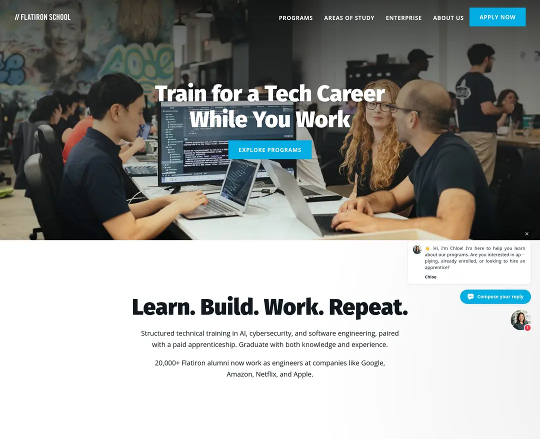 Flatiron School — 교육 소개 웹사이트 디자인 레퍼런스