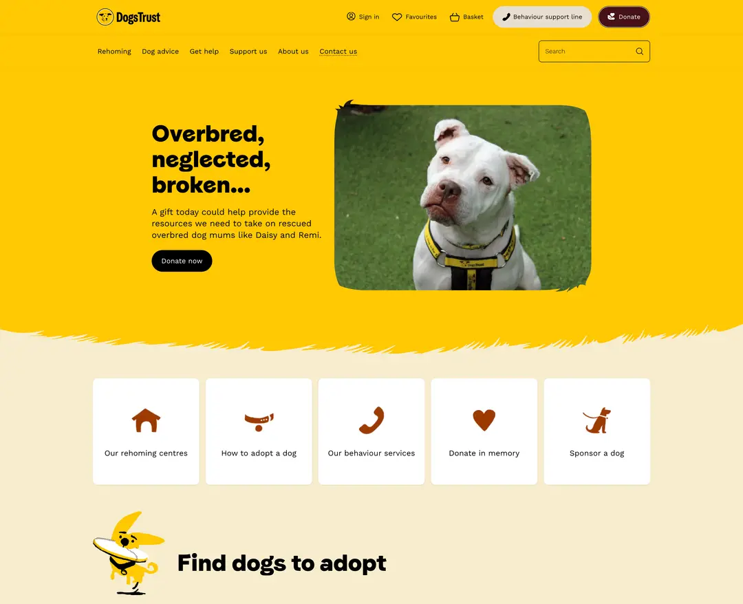 Dogs Trust — 반려동물 소개 웹사이트 디자인 레퍼런스