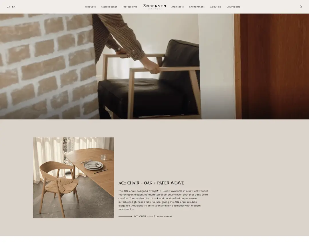 Andersen Furniture — 인테리어/가구 소개 웹사이트 디자인 레퍼런스