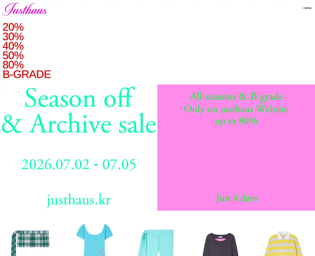 Justhaus — 패션 쇼핑몰 웹사이트 디자인 레퍼런스