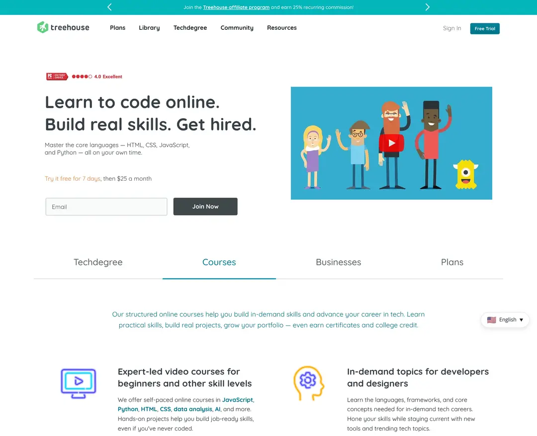 Treehouse — 교육 플랫폼 웹사이트 디자인 레퍼런스