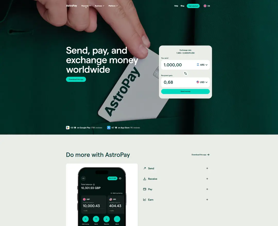 AstroPay — 금융/부동산 플랫폼 웹사이트 디자인 레퍼런스