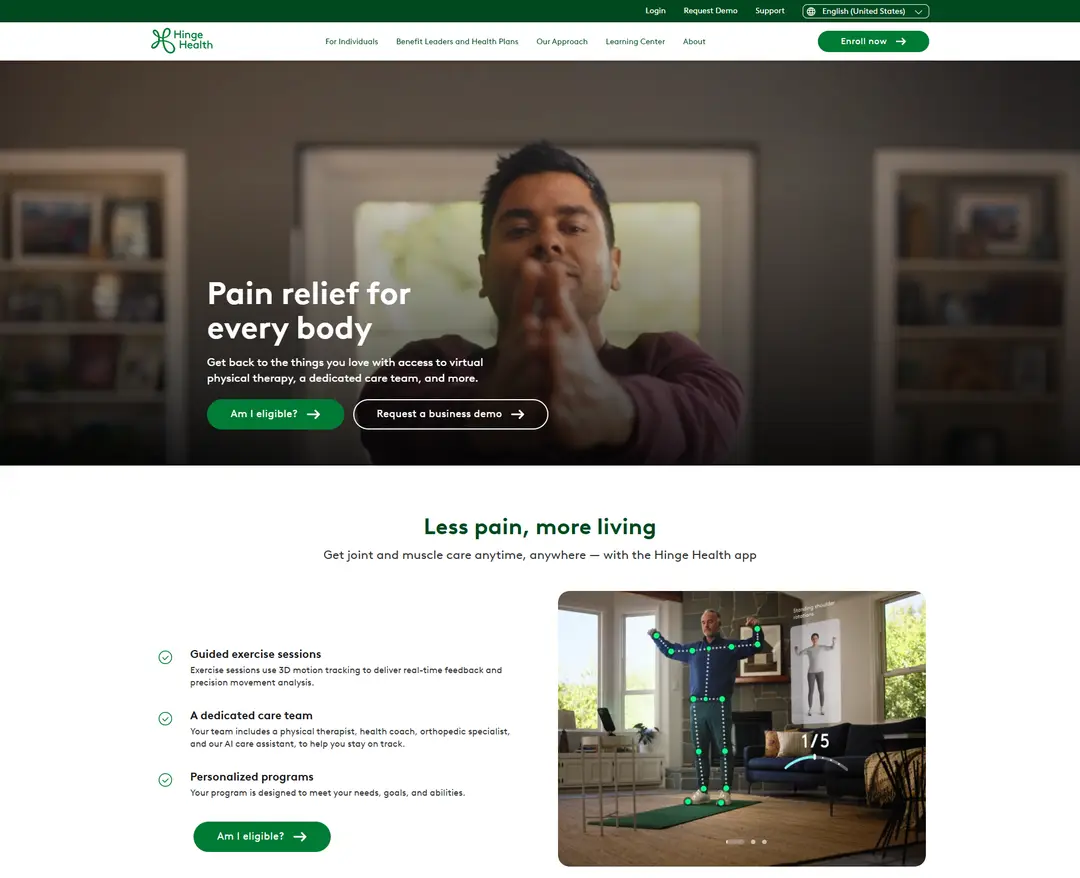 hingehealth — 병원/의료 플랫폼 웹사이트 디자인 레퍼런스