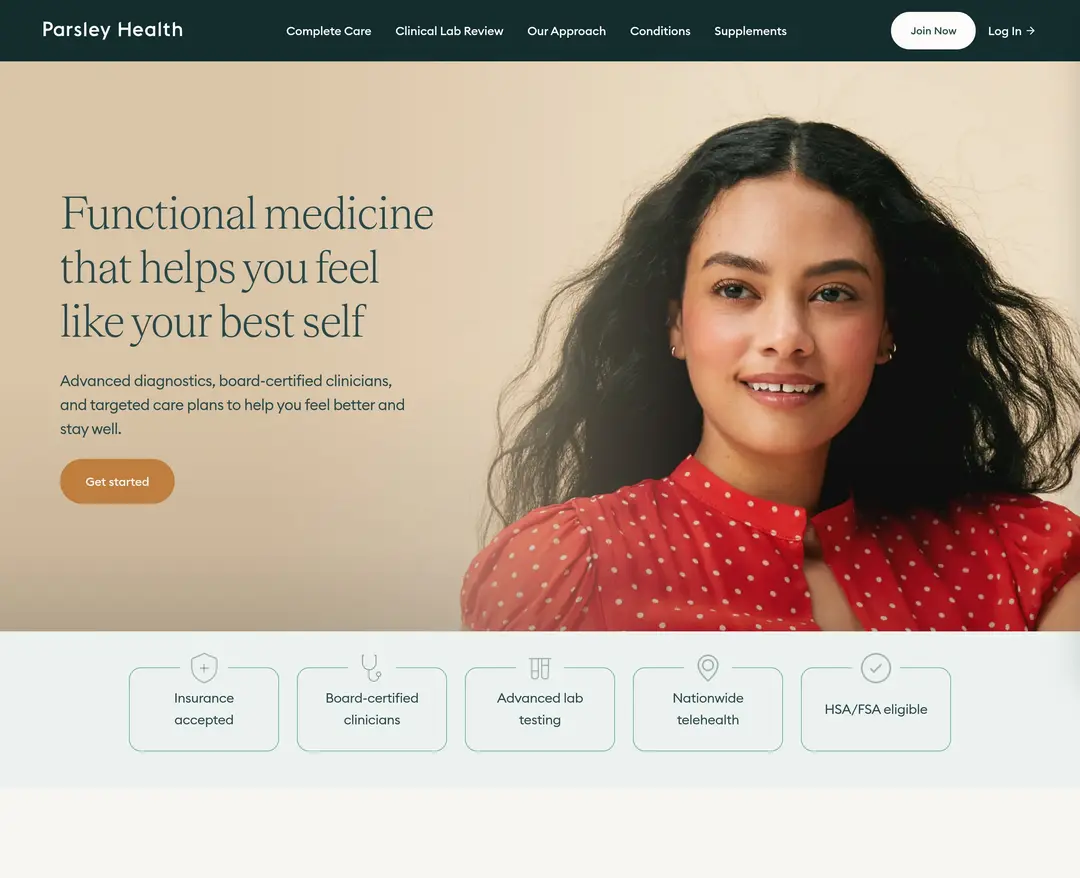 Parsley Health — 병원/의료 소개 웹사이트 디자인 레퍼런스