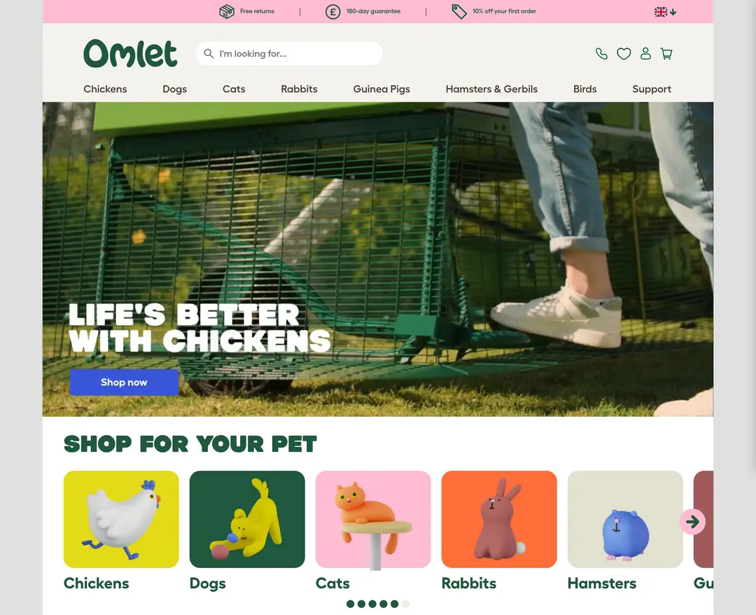 Omlet — 반려동물 쇼핑몰 웹사이트 디자인 레퍼런스