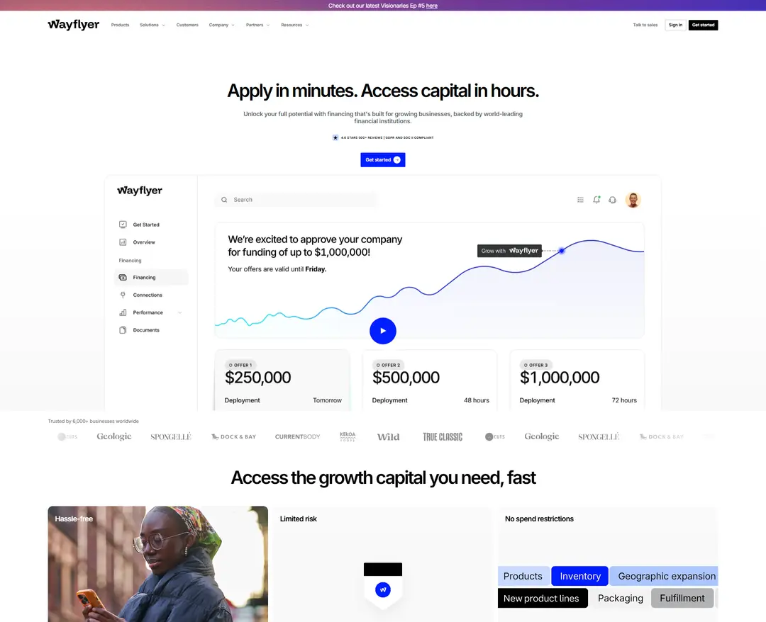 Wayflyer — 금융/부동산 플랫폼 웹사이트 디자인 레퍼런스