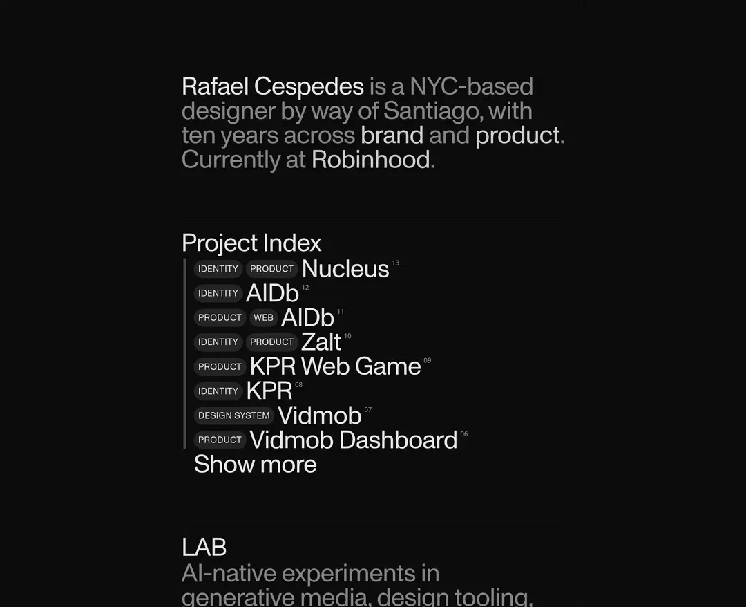 Rafael Cespedes — 기타 포트폴리오 웹사이트 디자인 레퍼런스
