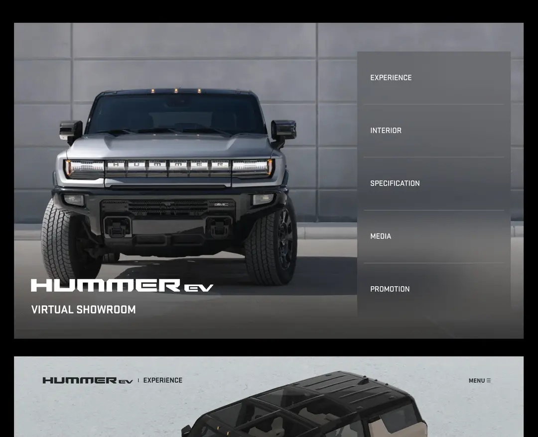 GMC Hummer EV 버추얼 쇼룸 — 기타 랜딩페이지 웹사이트 디자인 레퍼런스