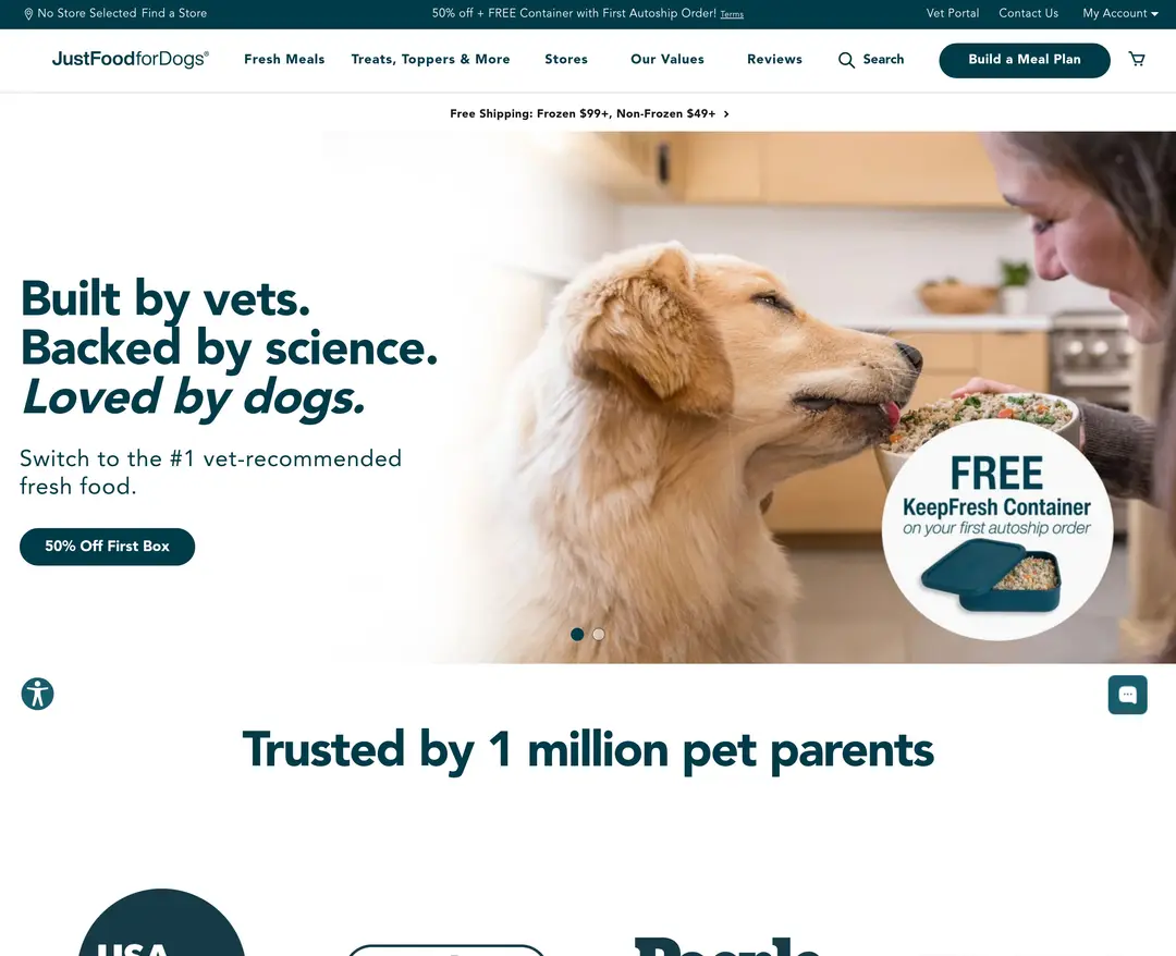JustFoodForDogs — 반려동물 쇼핑몰 웹사이트 디자인 레퍼런스