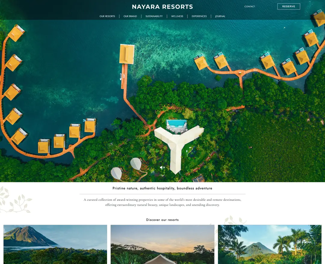 Nayara Resorts — 여행/호텔 소개 웹사이트 디자인 레퍼런스