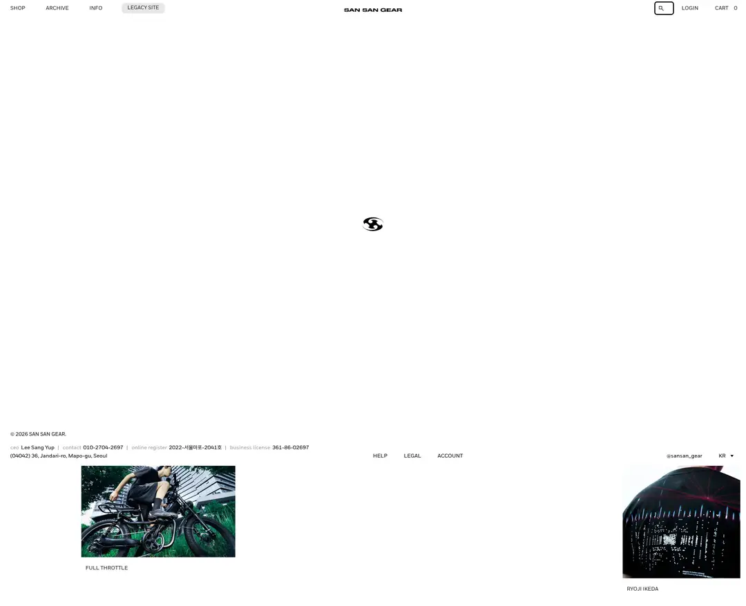SAN SAN GEAR — 패션 쇼핑몰 웹사이트 디자인 레퍼런스