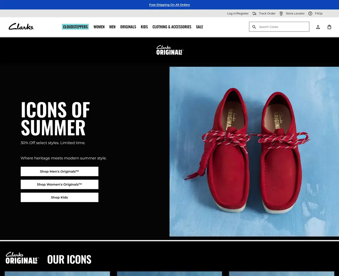 Clarks Originals — 패션 쇼핑몰 웹사이트 디자인 레퍼런스